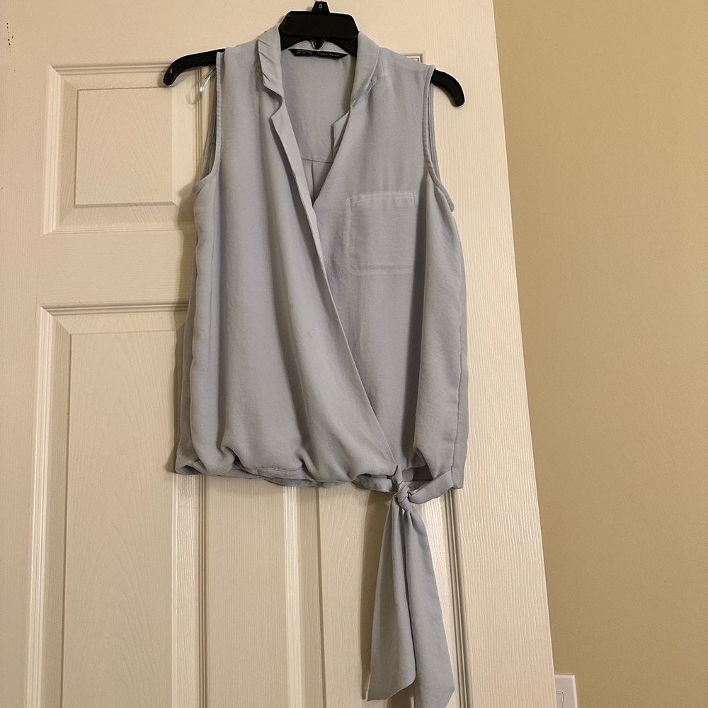 Zara Gray Wrap Blouse with Notched Collar